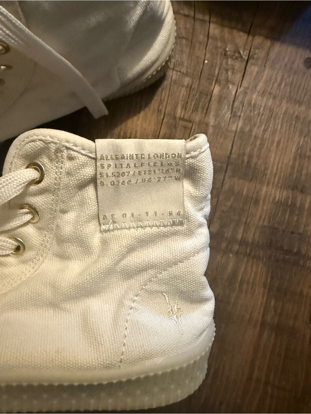 AllSaints Women's Off-White Canvas High-Top Sneaker - Picture 7 of 8